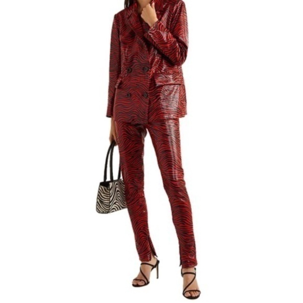 Stand Studio Tabitha Pants Graphic Zebra Faux Leather in Red Size 36 (4)